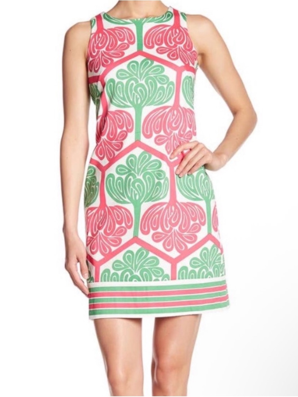 London Times Pink & Green Geometric Shift Dress